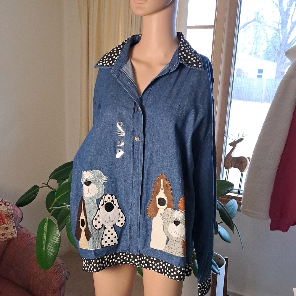Lighthouse Apparel Denim Shirt with Dog Appliqué